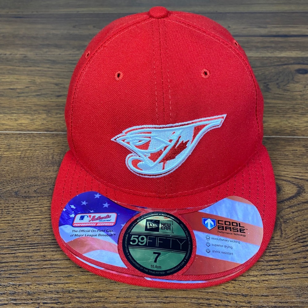 New Era 59FIFTY Toronto Blue Jays Red Cool Base Fitted Hat Size 7 MLB Cap